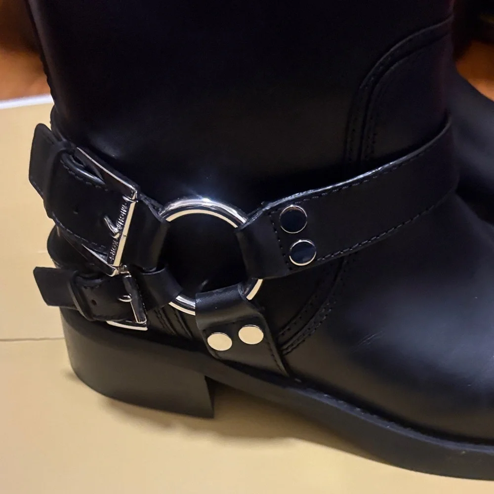 Michael Kors Black Leather Combat Boots - Picture 7 of 13